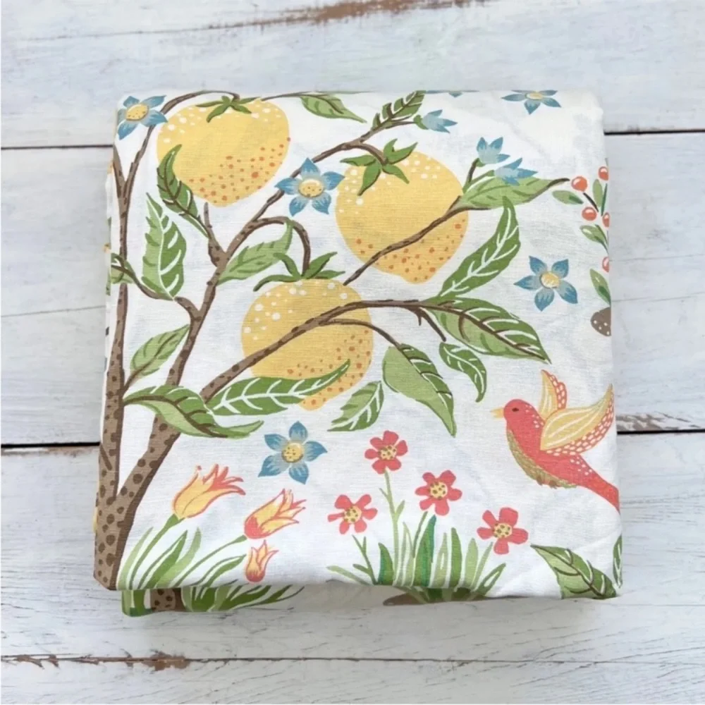 RARE Pottery Barn Jocelyn Lemons & Birds Floral Duvet Cover KING Botanical Tree